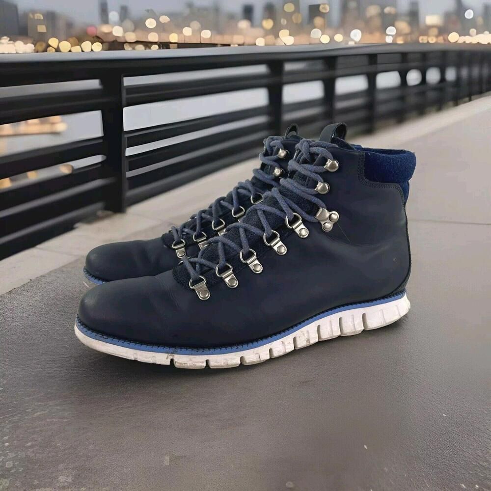 Cole Haan Navy Blue Leather Hiking-Style Boots